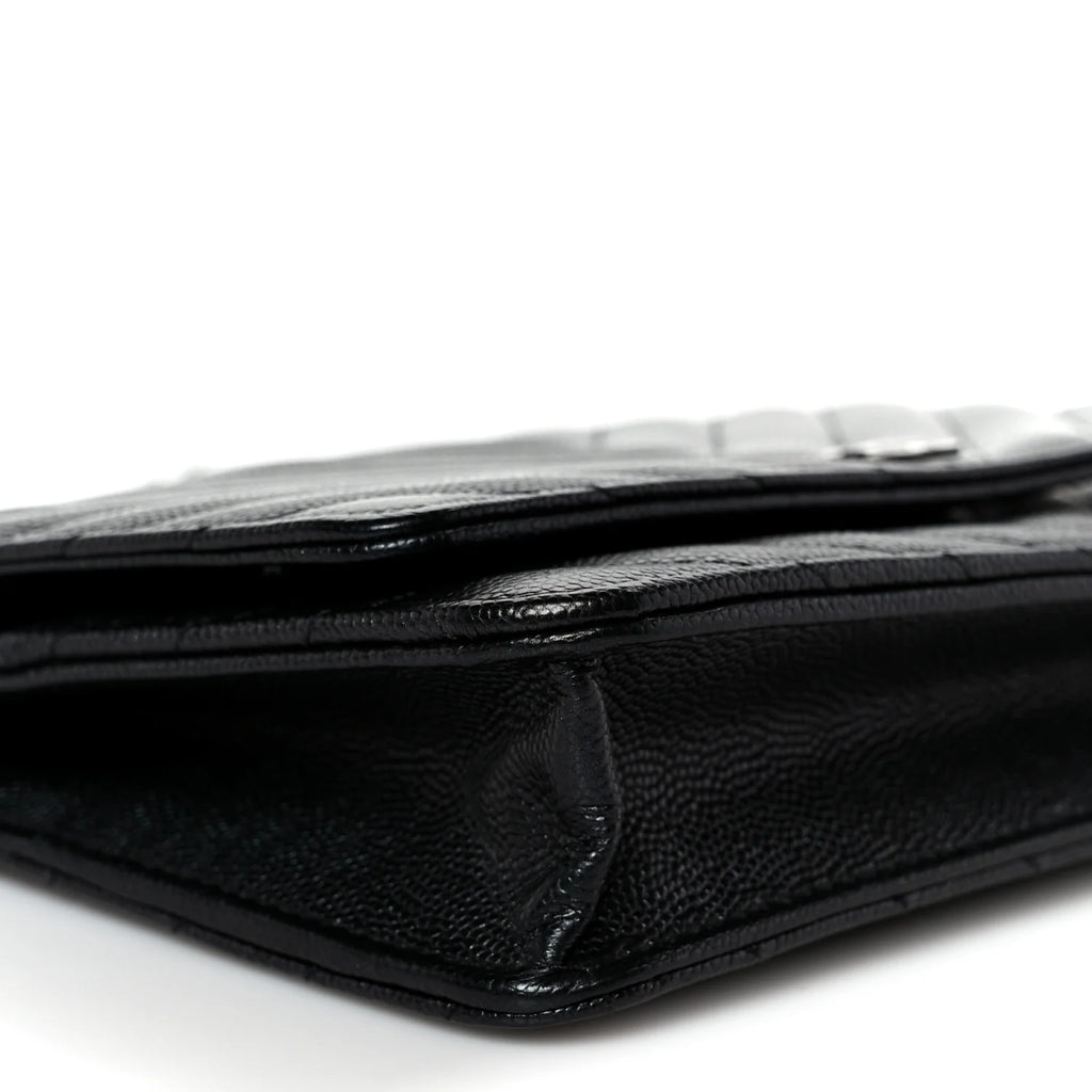 Chanel Iridescent Black Caviar Chevron Quilted Wallet On Chain (WOC) – Gold Hardware – Excellent Condition