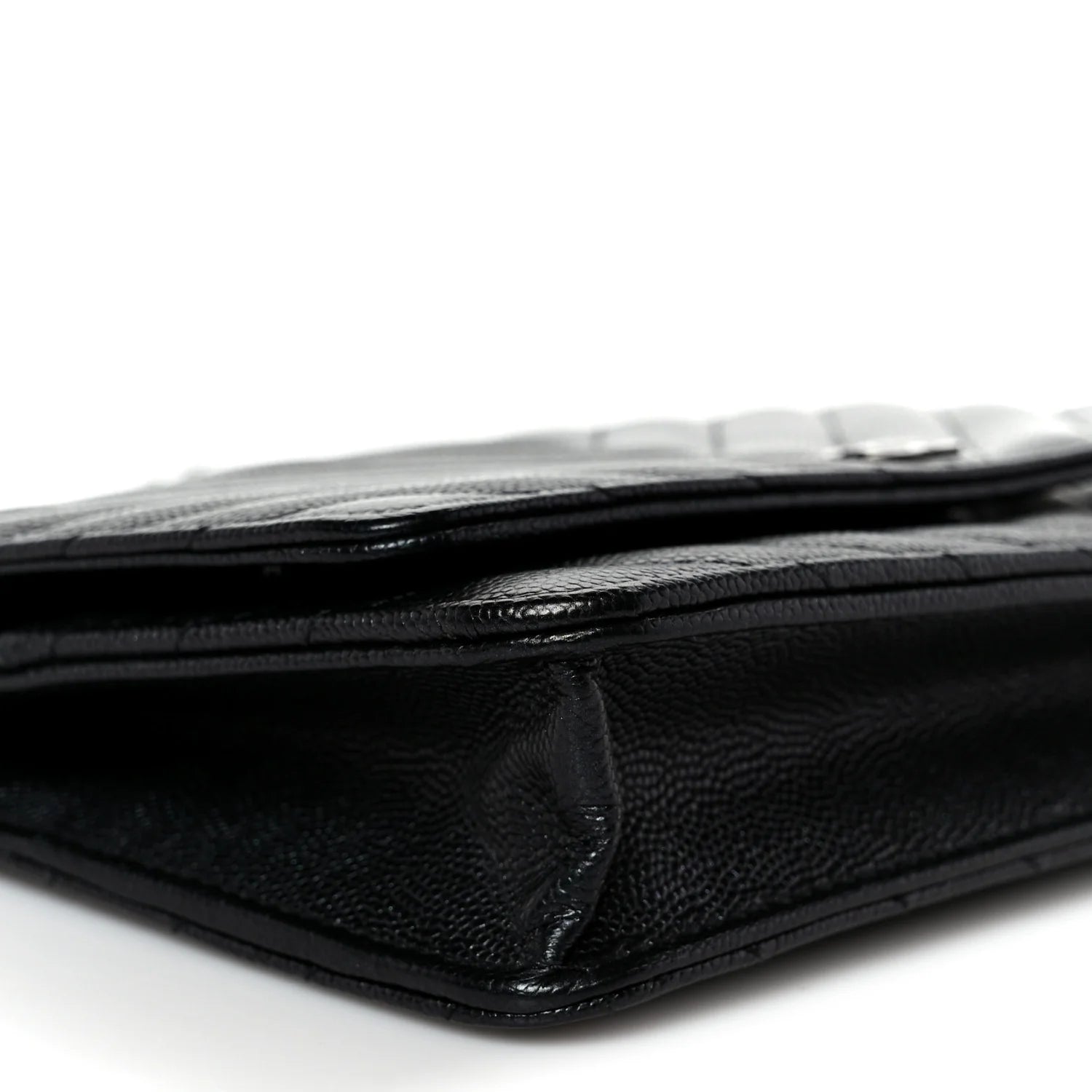 Chanel Iridescent Black Caviar Chevron Quilted Wallet On Chain (WOC) – Gold Hardware – Excellent Condition