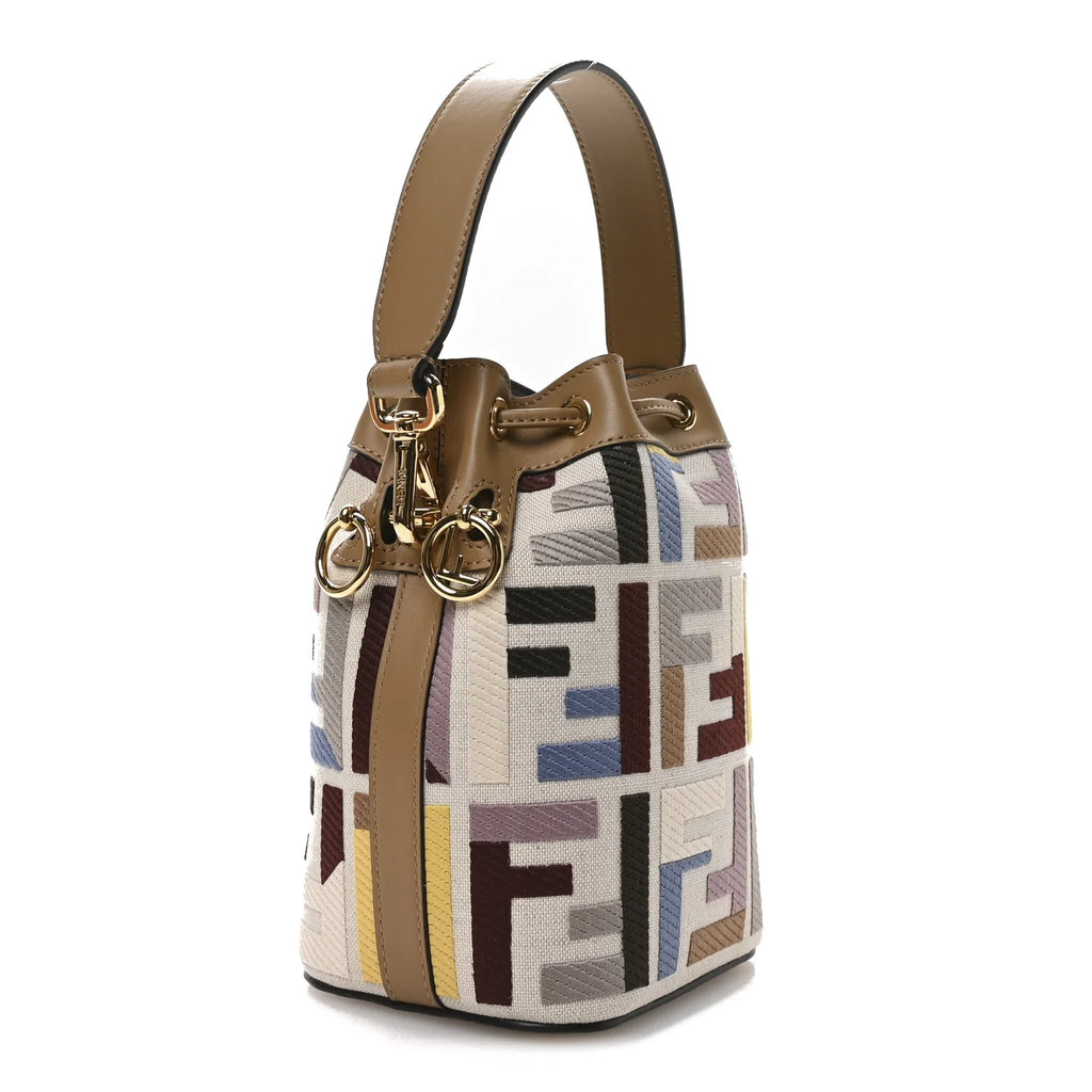 FENDI - Canvas Vitello King  Mini Mon Tresor Bucket Bag Dusty Mauve Cappuccino Multicolo
