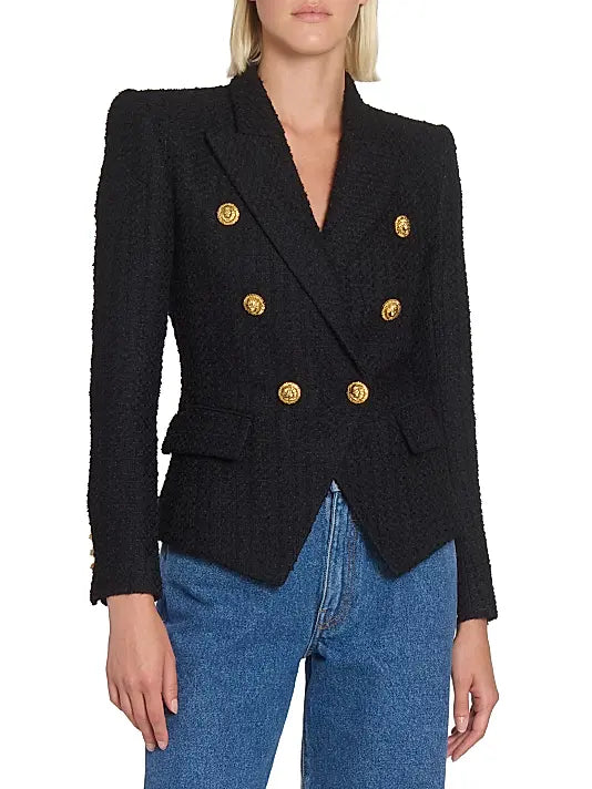 Balmain — Structured Blazer Button-Detail Tweed Double-Breasted Jacket