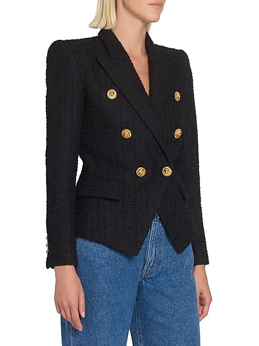 Balmain — Structured Blazer Button-Detail Tweed Double-Breasted Jacket