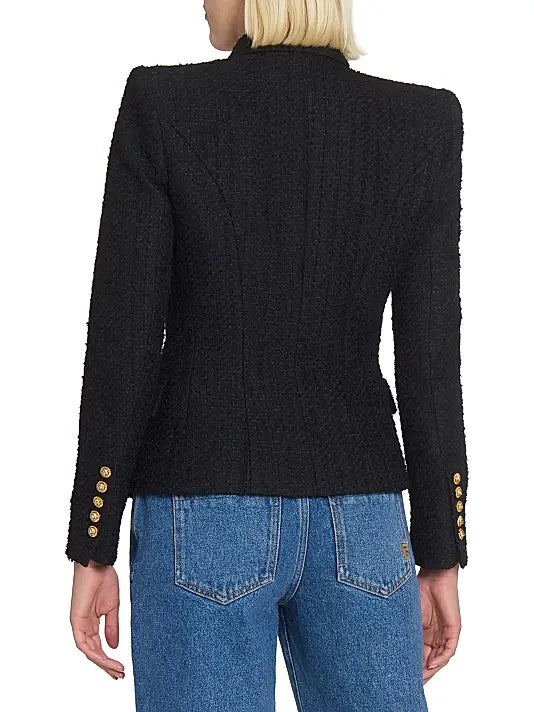 Balmain — Structured Blazer Button-Detail Tweed Double-Breasted Jacket