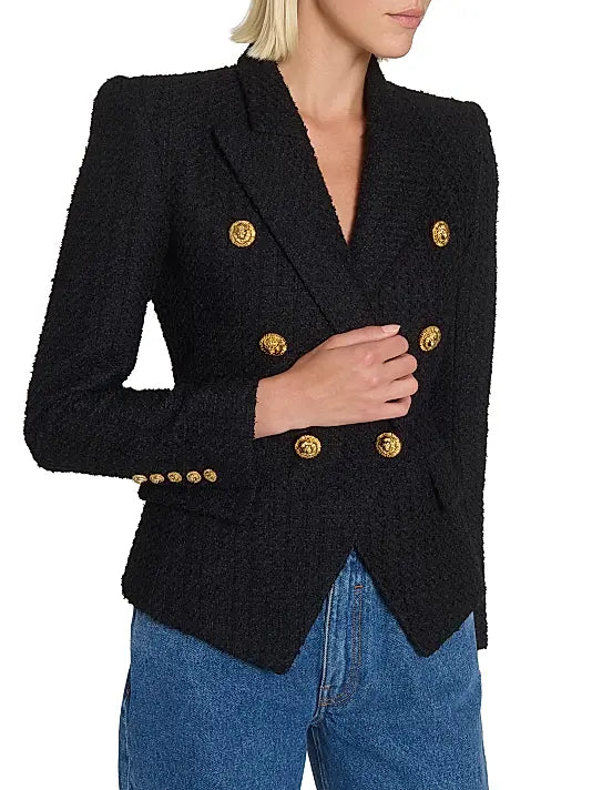 Balmain — Structured Blazer Button-Detail Tweed Double-Breasted Jacket