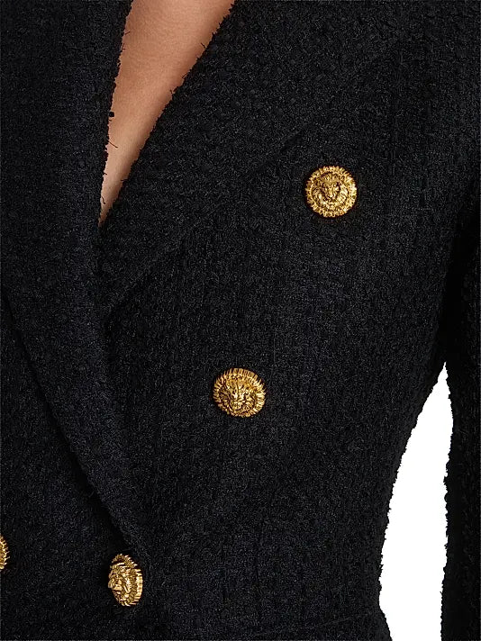 Balmain — Structured Blazer Button-Detail Tweed Double-Breasted Jacket
