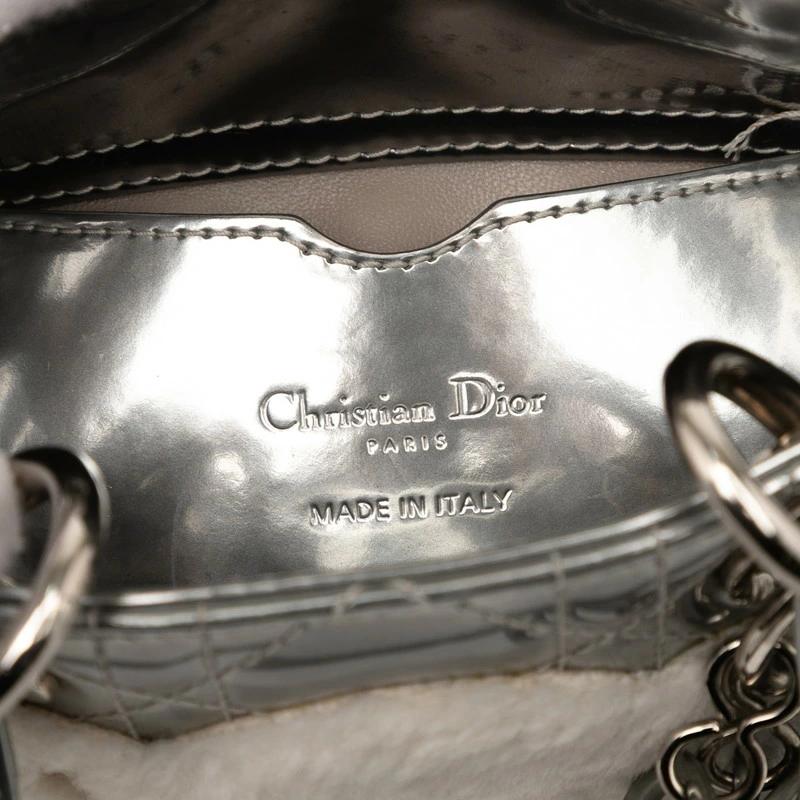 Dior Lady Dior Nano Silver Patent & Fur Cannage Bag – Pre-Owned