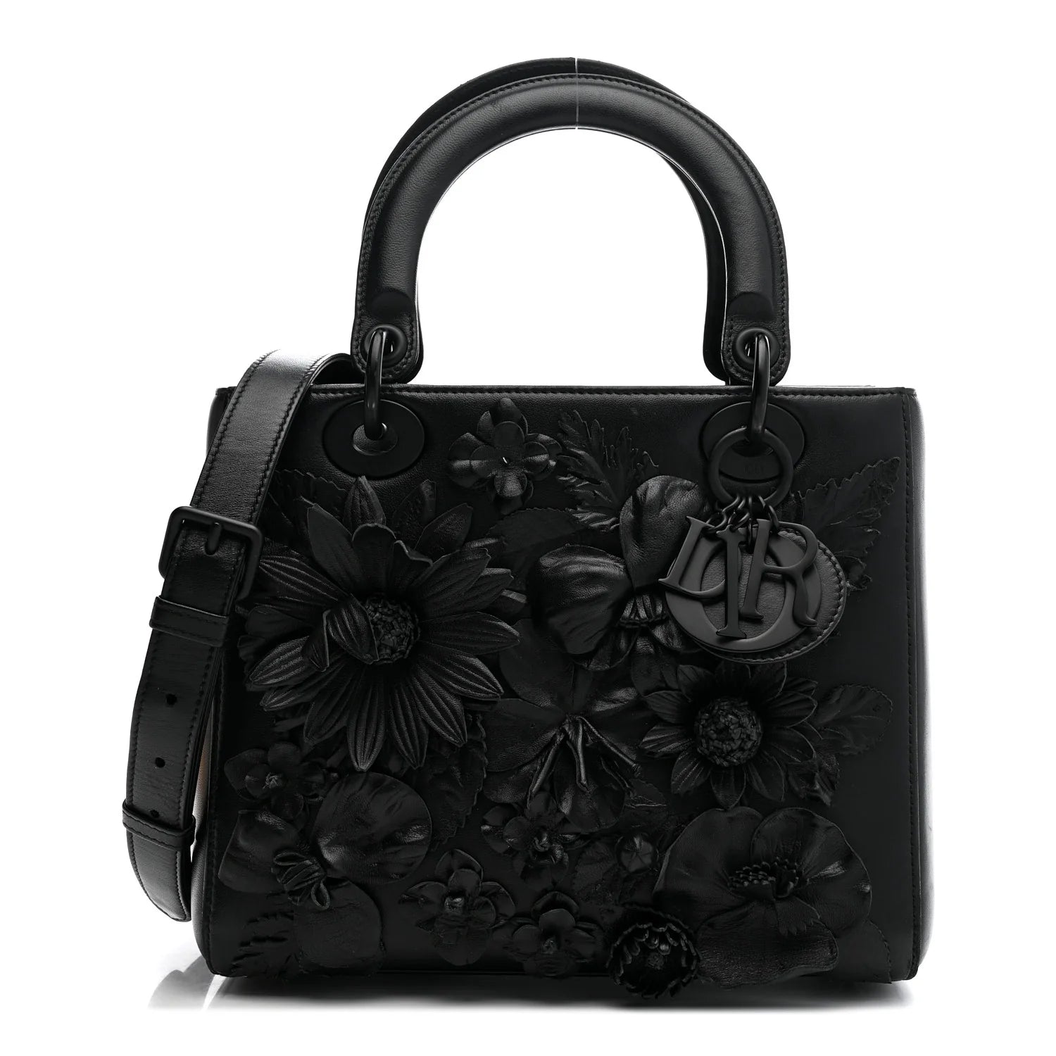 Dior — Ultra Matte Calfskin 3D Flower Embellished Medium Lady Dior Black