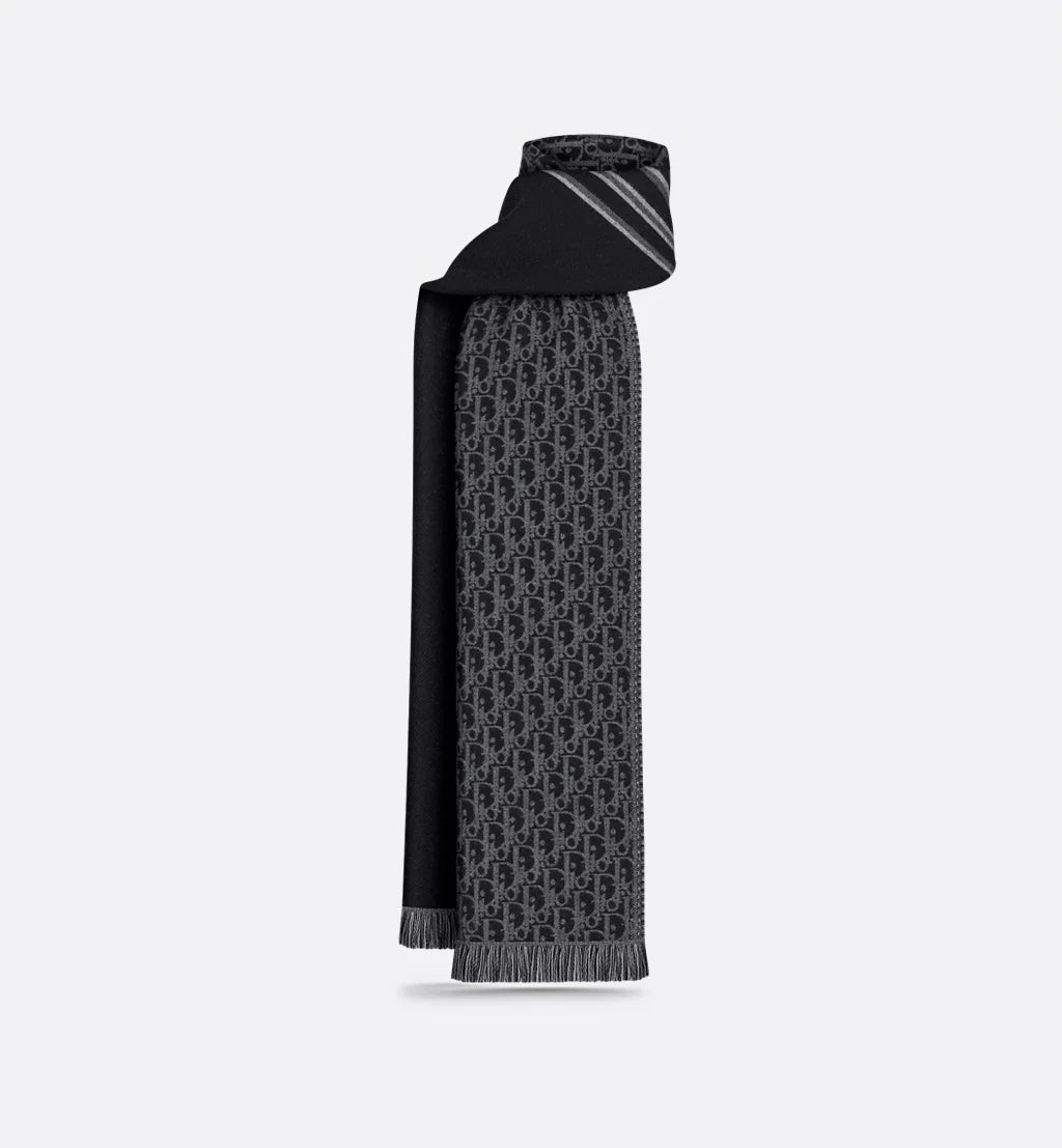 DIOR OBLIQUE SCARF BLACK & GRAY WOOL | LUXURY DESIGNER SCARF