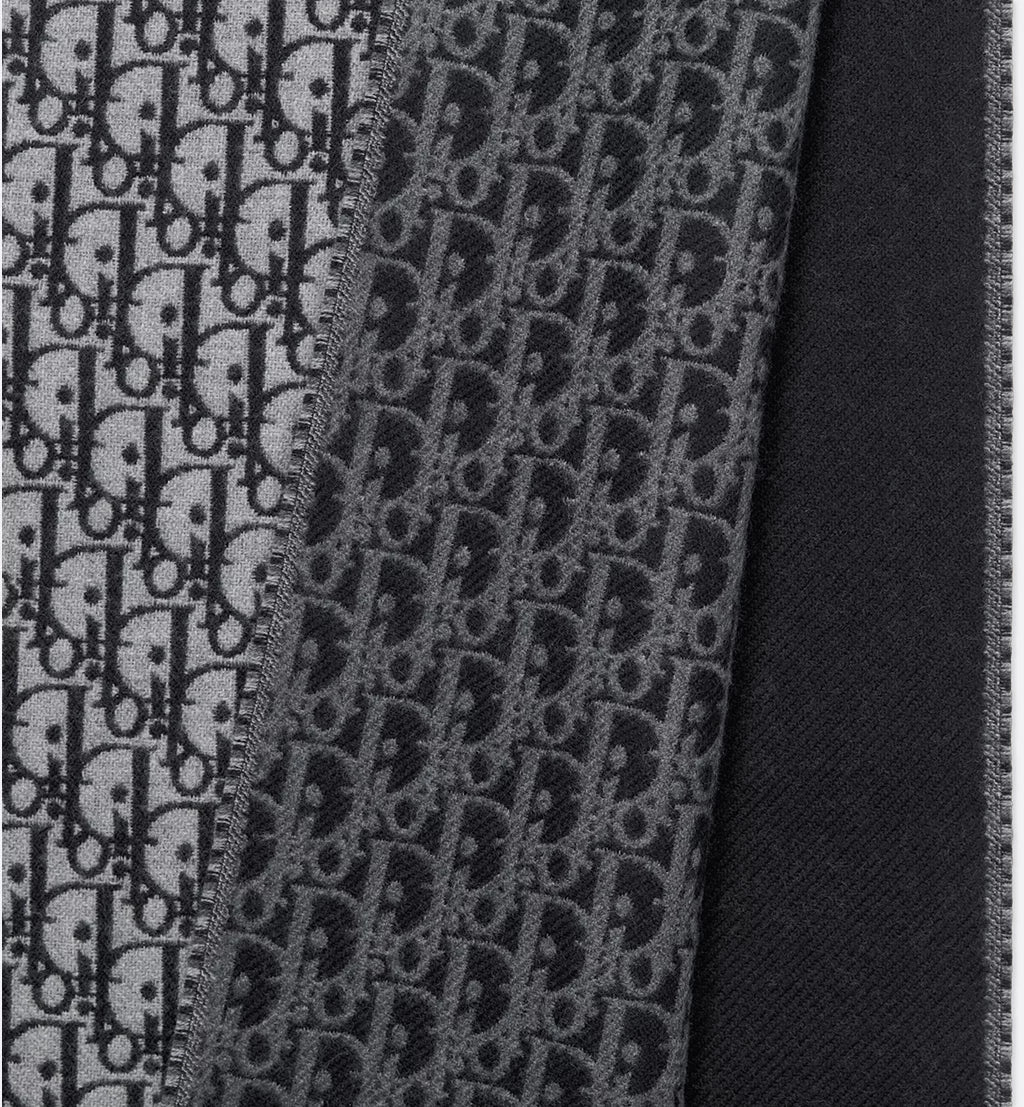 DIOR OBLIQUE SCARF BLACK & GRAY WOOL | LUXURY DESIGNER SCARF
