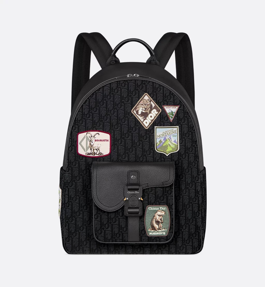 DIOR SADDLE ZIP BACKPACK | BLACK DIOR OBLIQUE JACQUARD LUXURY BACKPACK