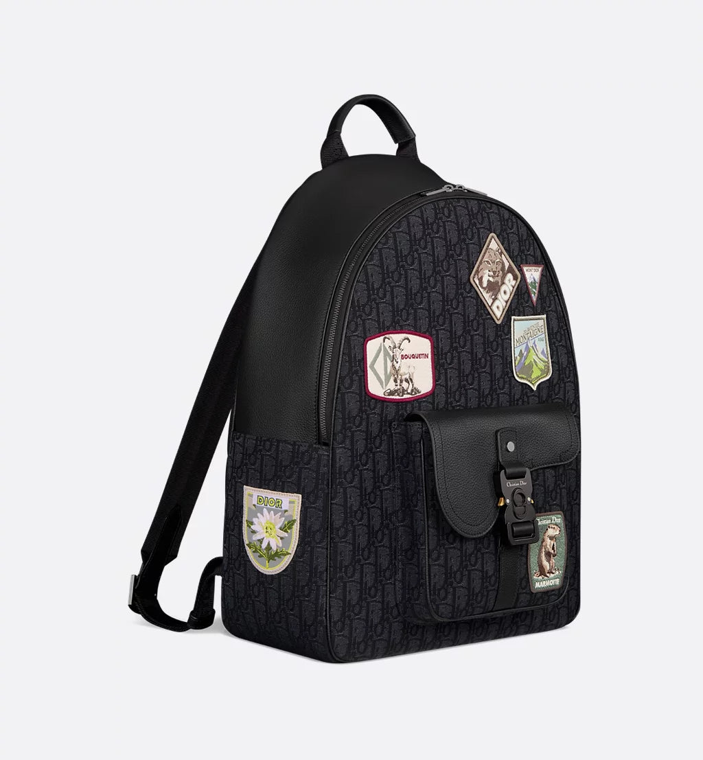 DIOR SADDLE ZIP BACKPACK | BLACK DIOR OBLIQUE JACQUARD LUXURY BACKPACK