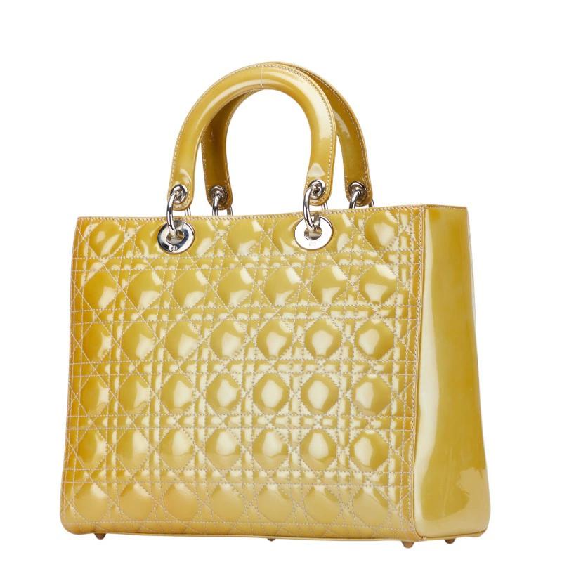 Christian Dior Lady Dior Large Cannage Handbag in Yellow Patent Leather – Pre-Owned