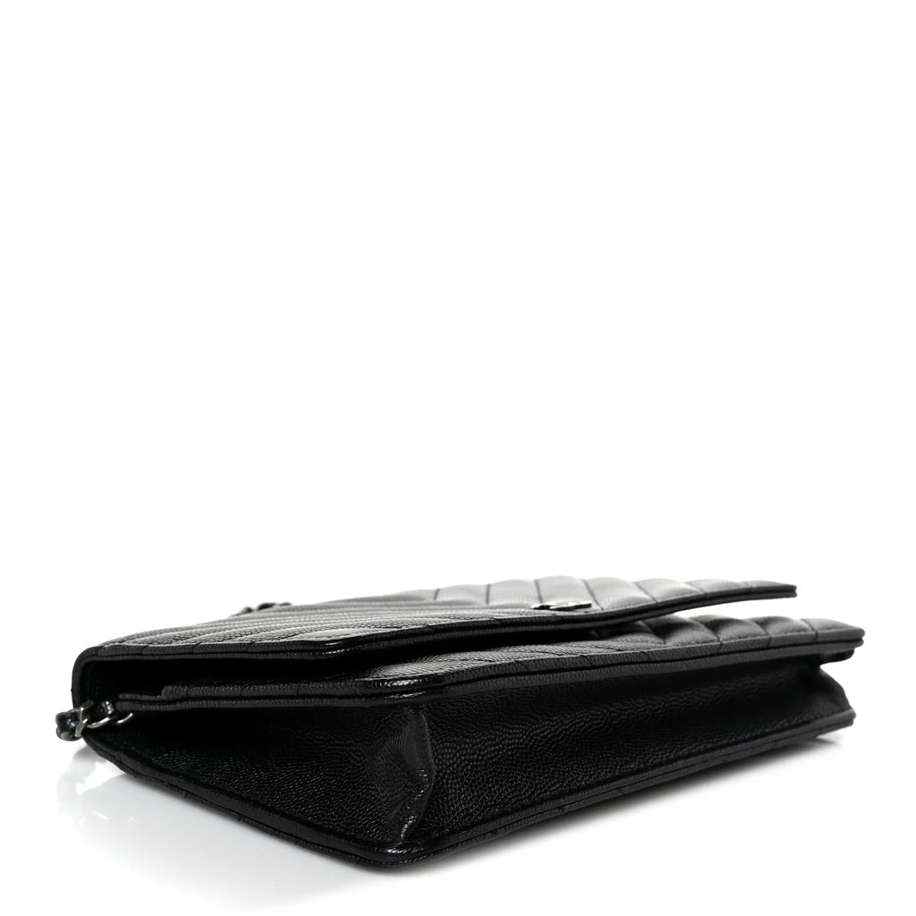 Chanel Iridescent Black Caviar Chevron Quilted Wallet On Chain (WOC) – Gold Hardware – Excellent Condition