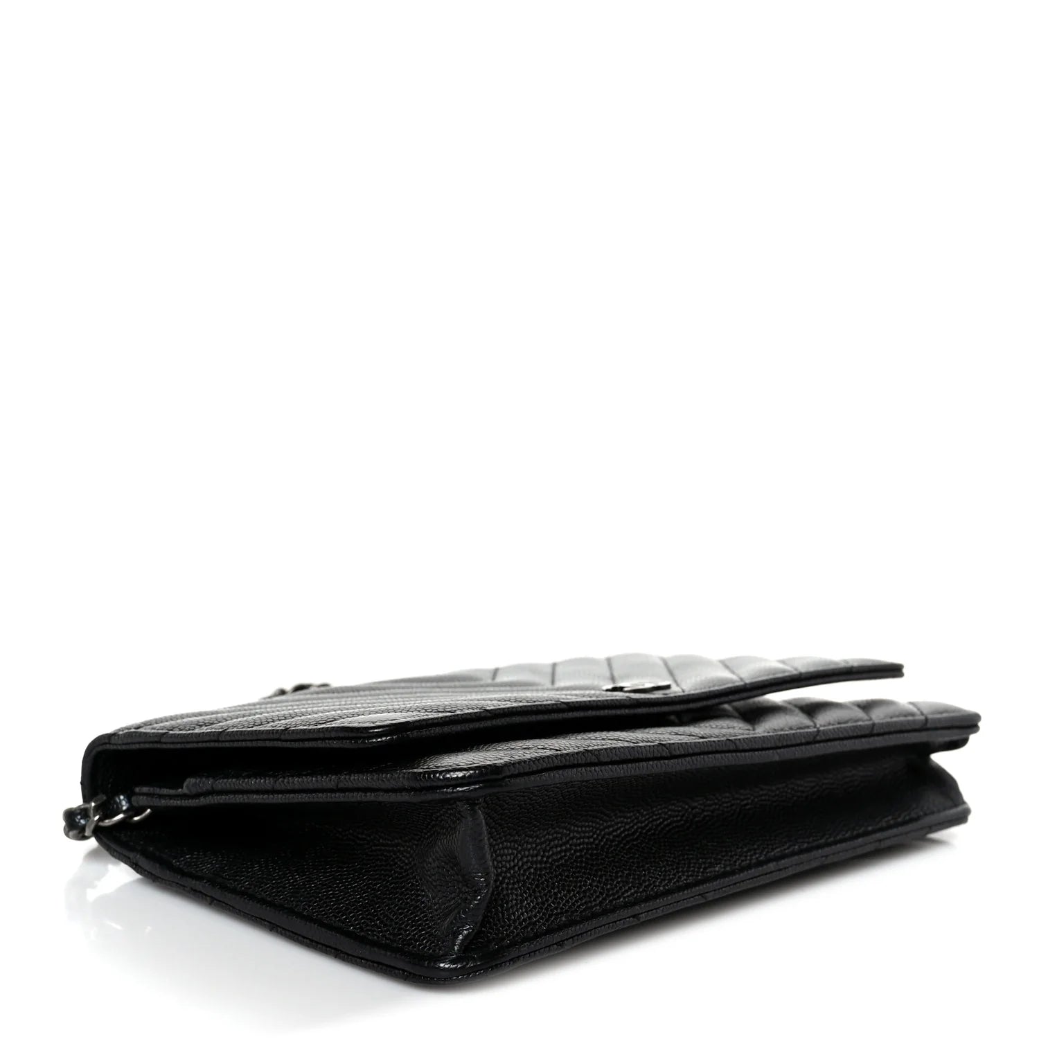 Chanel Iridescent Black Caviar Chevron Quilted Wallet On Chain (WOC) – Gold Hardware – Excellent Condition