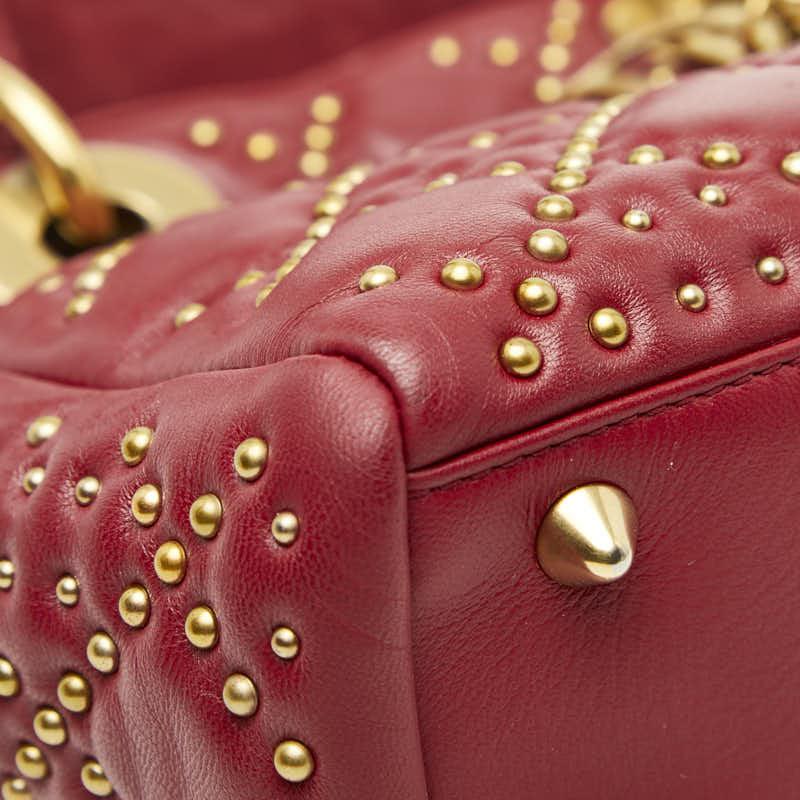 Christian Dior Lady Dior Cannage Studded Bag – Red & Gold Leather, 2-Way Top Handle & Shoulder – Pre-Owned