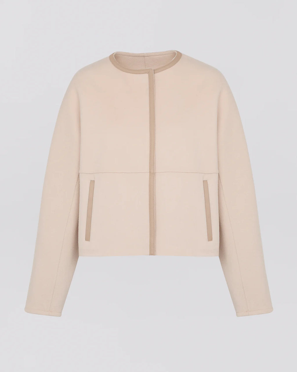 SMALL CASHMERE WOOL JACKET WITH LEATHER TRIM | YVES SALOMON