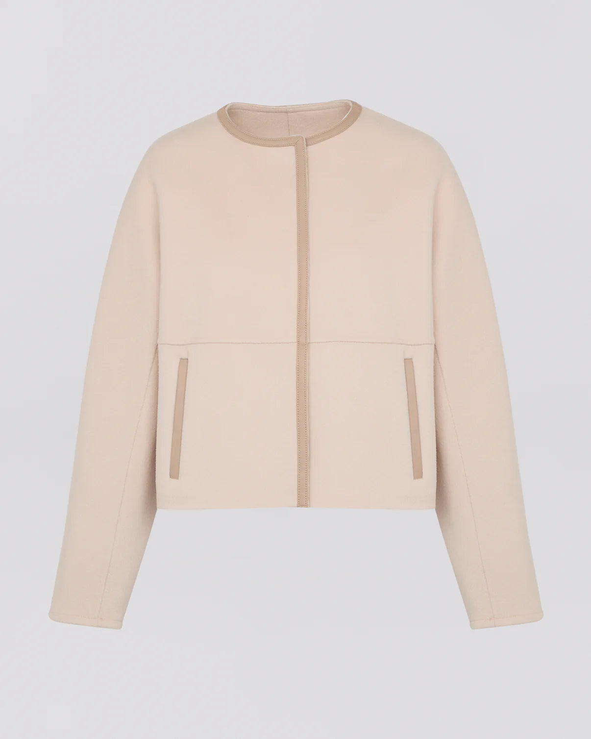 SMALL CASHMERE WOOL JACKET WITH LEATHER TRIM | YVES SALOMON