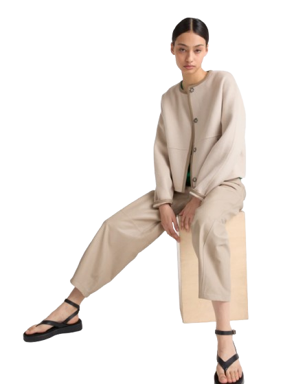 SMALL CASHMERE WOOL JACKET WITH LEATHER TRIM | YVES SALOMON