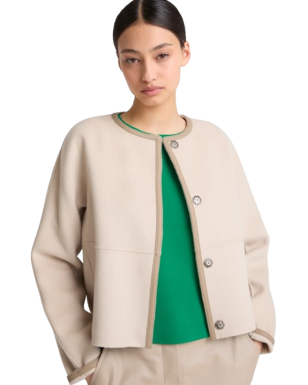 SMALL CASHMERE WOOL JACKET WITH LEATHER TRIM | YVES SALOMON