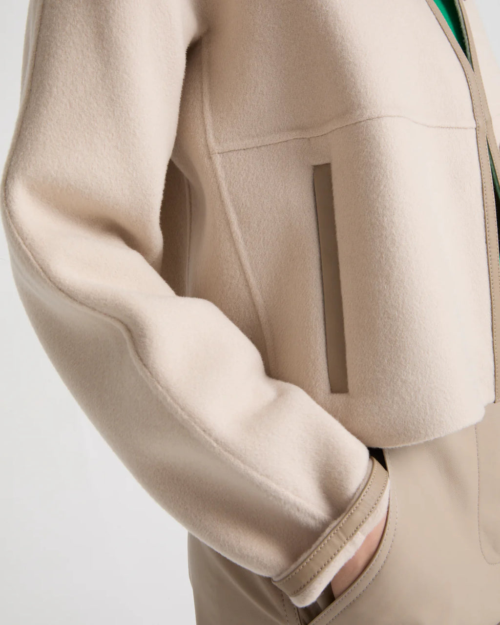 SMALL CASHMERE WOOL JACKET WITH LEATHER TRIM | YVES SALOMON