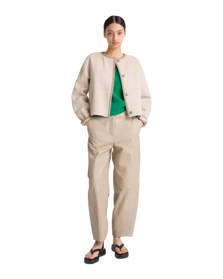 SMALL CASHMERE WOOL JACKET WITH LEATHER TRIM | YVES SALOMON