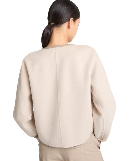 SMALL CASHMERE WOOL JACKET WITH LEATHER TRIM | YVES SALOMON