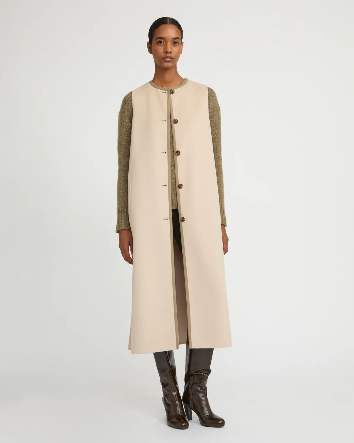 LONG CASHMERE WOOL CARDIGAN | YVES SALOMON LUXURY BEIGE OUTERWEAR
