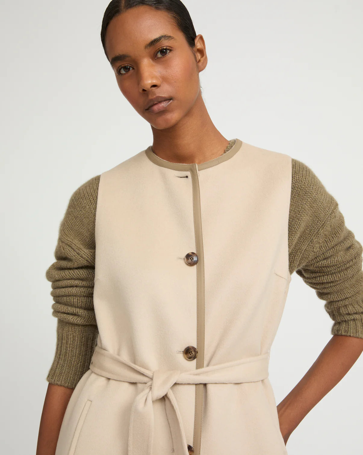 LONG CASHMERE WOOL CARDIGAN | YVES SALOMON LUXURY BEIGE OUTERWEAR