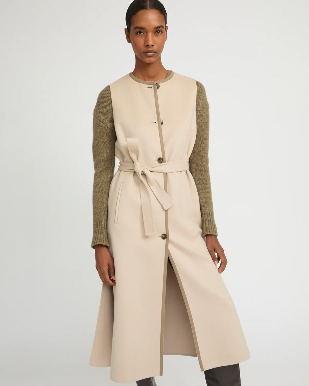LONG CASHMERE WOOL CARDIGAN | YVES SALOMON LUXURY BEIGE OUTERWEAR