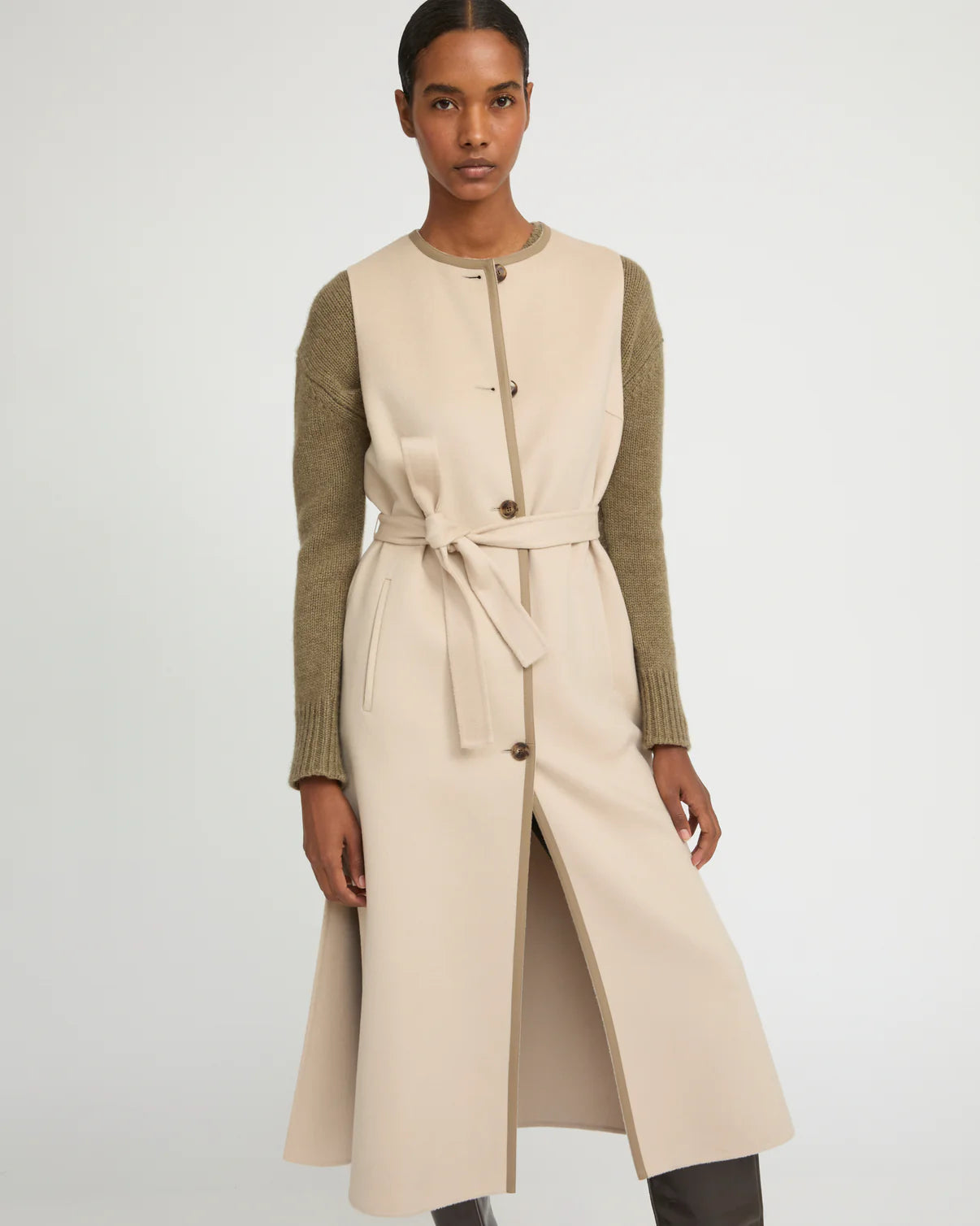 LONG CASHMERE WOOL CARDIGAN | YVES SALOMON LUXURY BEIGE OUTERWEAR