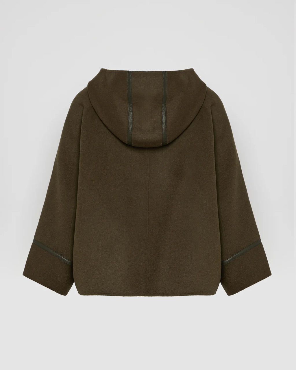 CASHMERE WOOL JACKET WITH LEATHER TRIM | YVES SALOMON LUXURY KHAKI OUTERWEAR