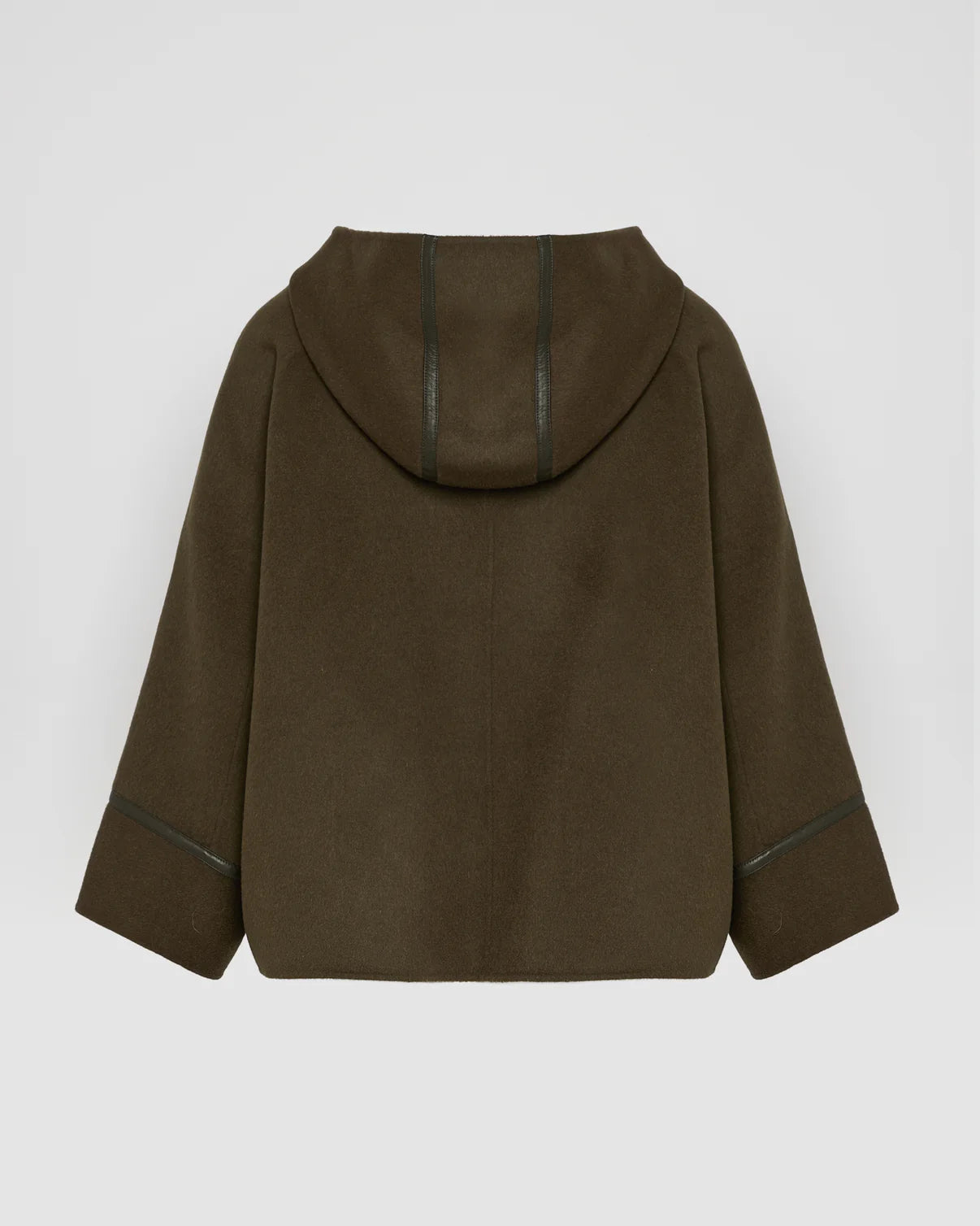CASHMERE WOOL JACKET WITH LEATHER TRIM | YVES SALOMON LUXURY KHAKI OUTERWEAR