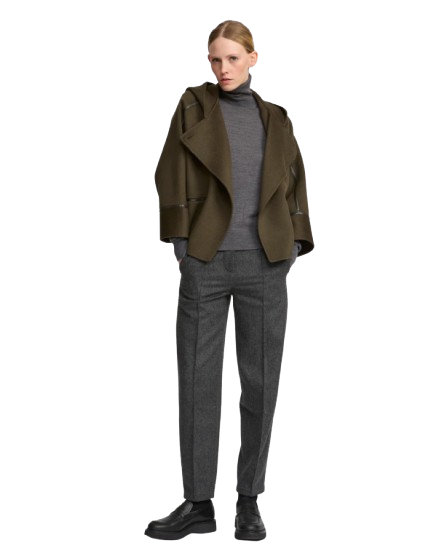 CASHMERE WOOL JACKET WITH LEATHER TRIM | YVES SALOMON LUXURY