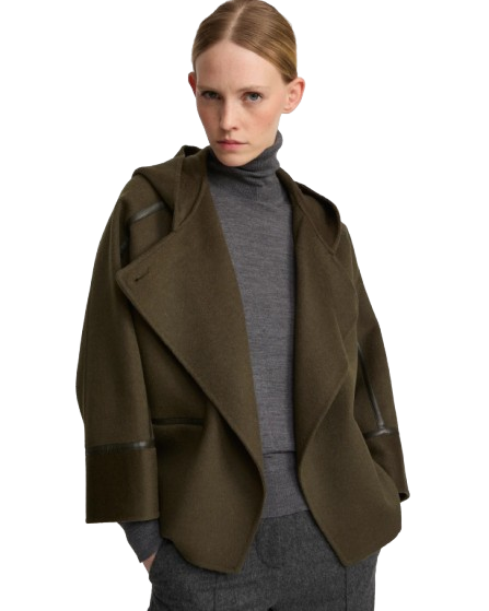 CASHMERE WOOL JACKET WITH LEATHER TRIM | YVES SALOMON LUXURY