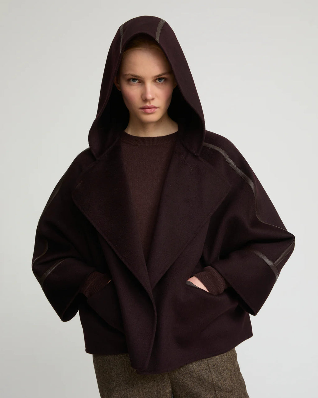 CASHMERE WOOL JACKET WITH LEATHER TRIM | YVES SALOMON LUXURY OUTERWEAR