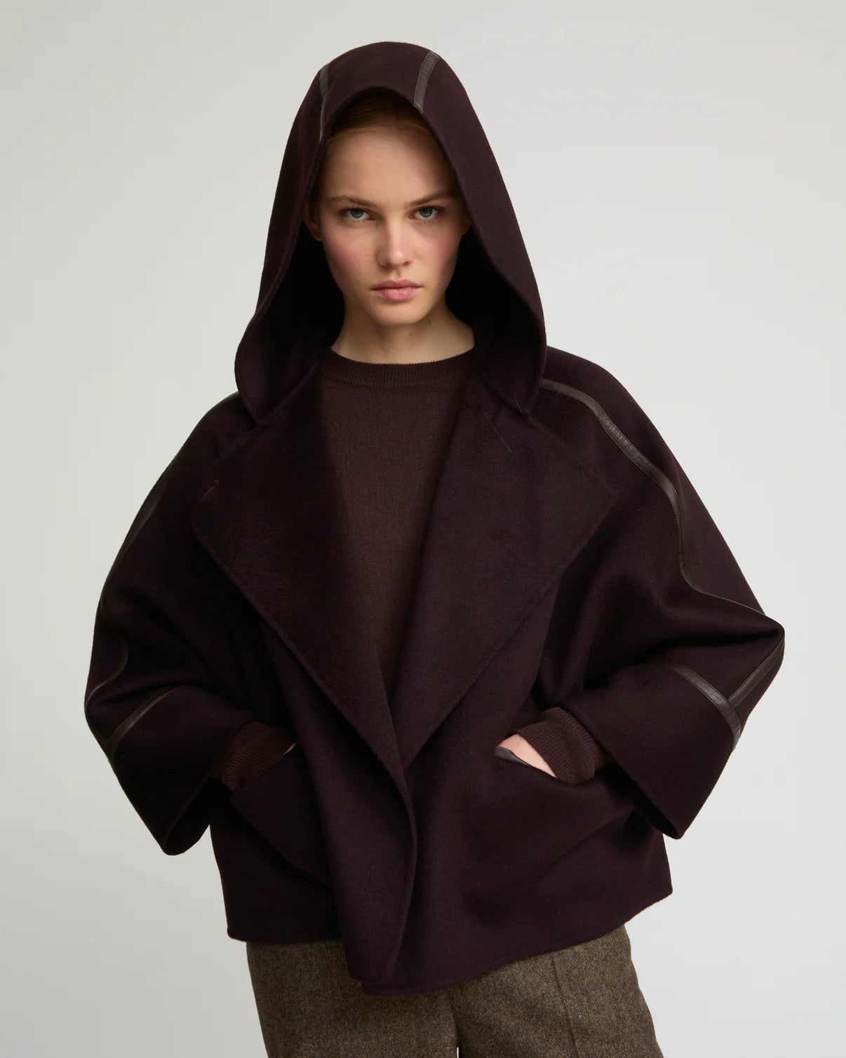 CASHMERE WOOL JACKET WITH LEATHER TRIM | YVES SALOMON LUXURY OUTERWEAR
