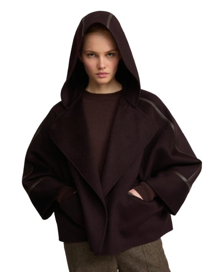 CASHMERE WOOL JACKET WITH LEATHER TRIM | YVES SALOMON LUXURY OUTERWEAR