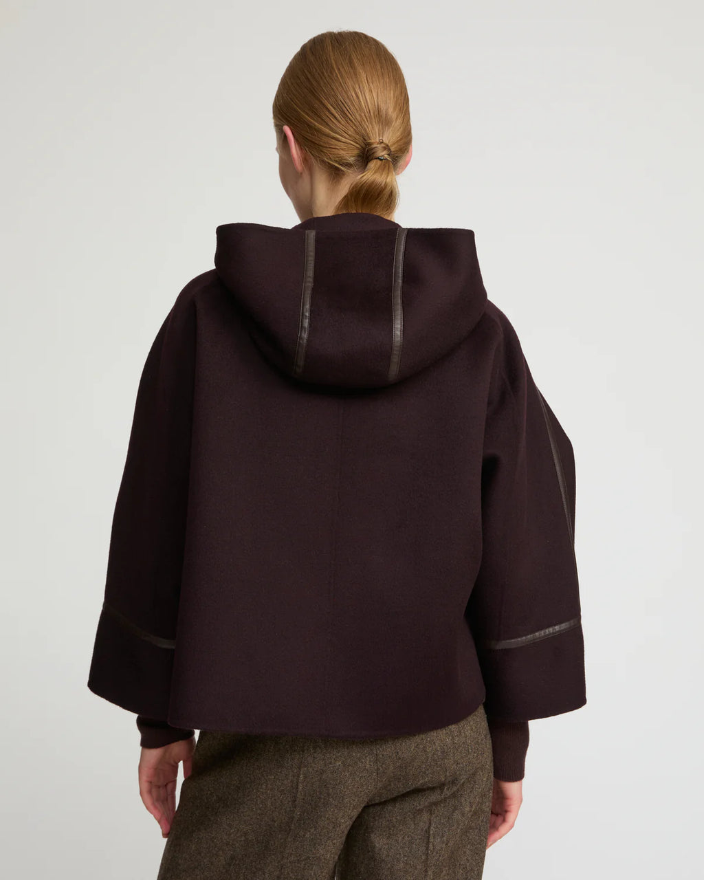 CASHMERE WOOL JACKET WITH LEATHER TRIM | YVES SALOMON LUXURY OUTERWEAR