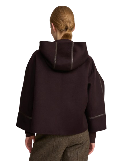 CASHMERE WOOL JACKET WITH LEATHER TRIM | YVES SALOMON LUXURY OUTERWEAR