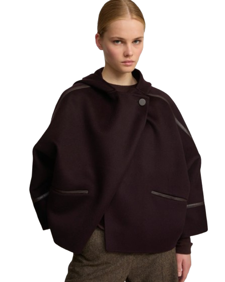 CASHMERE WOOL JACKET WITH LEATHER TRIM | YVES SALOMON LUXURY