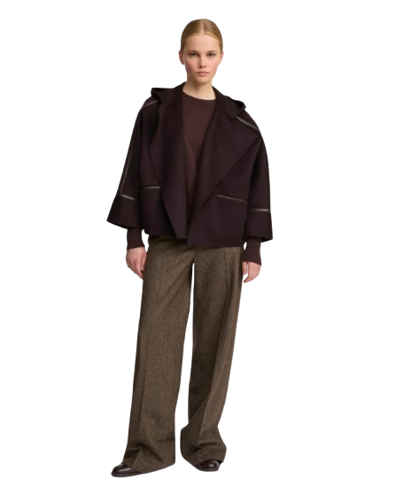 CASHMERE WOOL JACKET WITH LEATHER TRIM | YVES SALOMON LUXURY