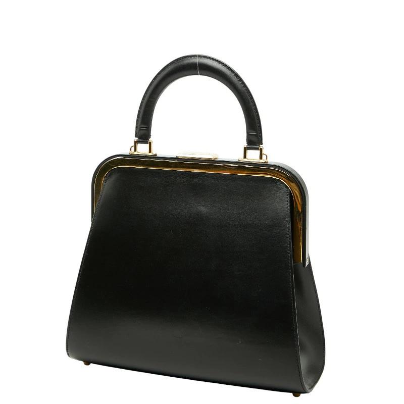 Dior Black Leather Logo Formal Handbag – Pre-Owned