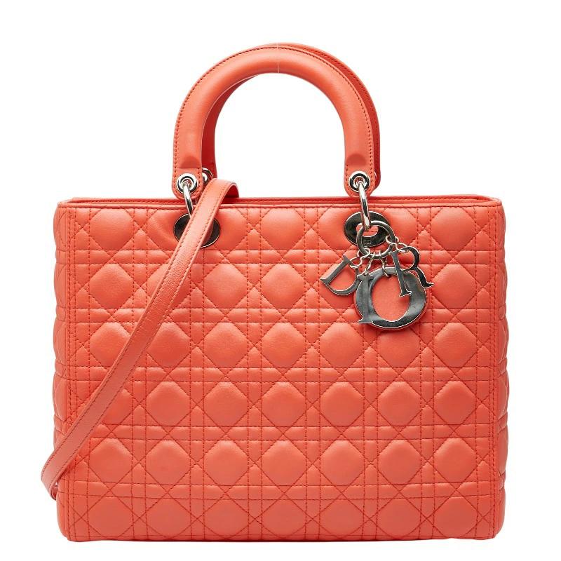 Dior Lady Dior Large Orange Leather Shoulder Bag – Pre-Owned