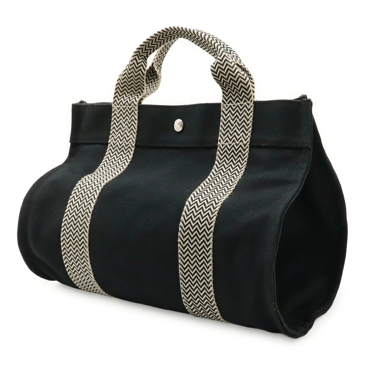 Hermès Cannes PM Black & Ivory Canvas Tote – Silver Hardware, Pre-Owned