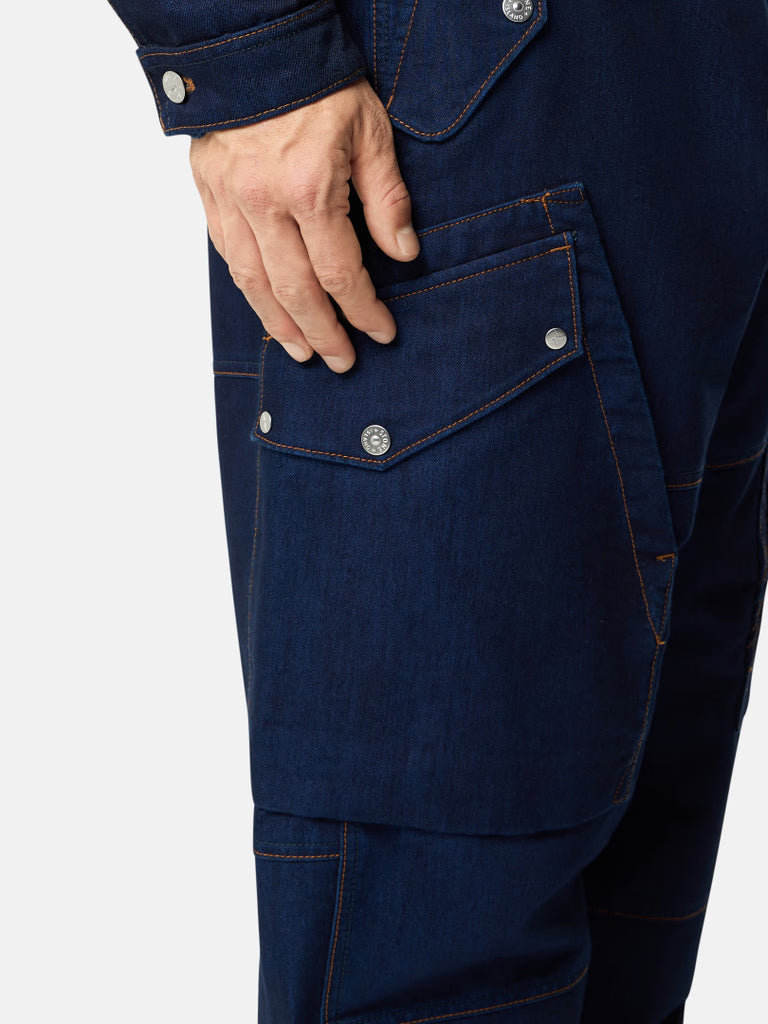 INDIGO POLYPROPYLENE DENIM LIGHT-RINSED / Wide-Leg Cargo Pants with Asymmetrical Pockets