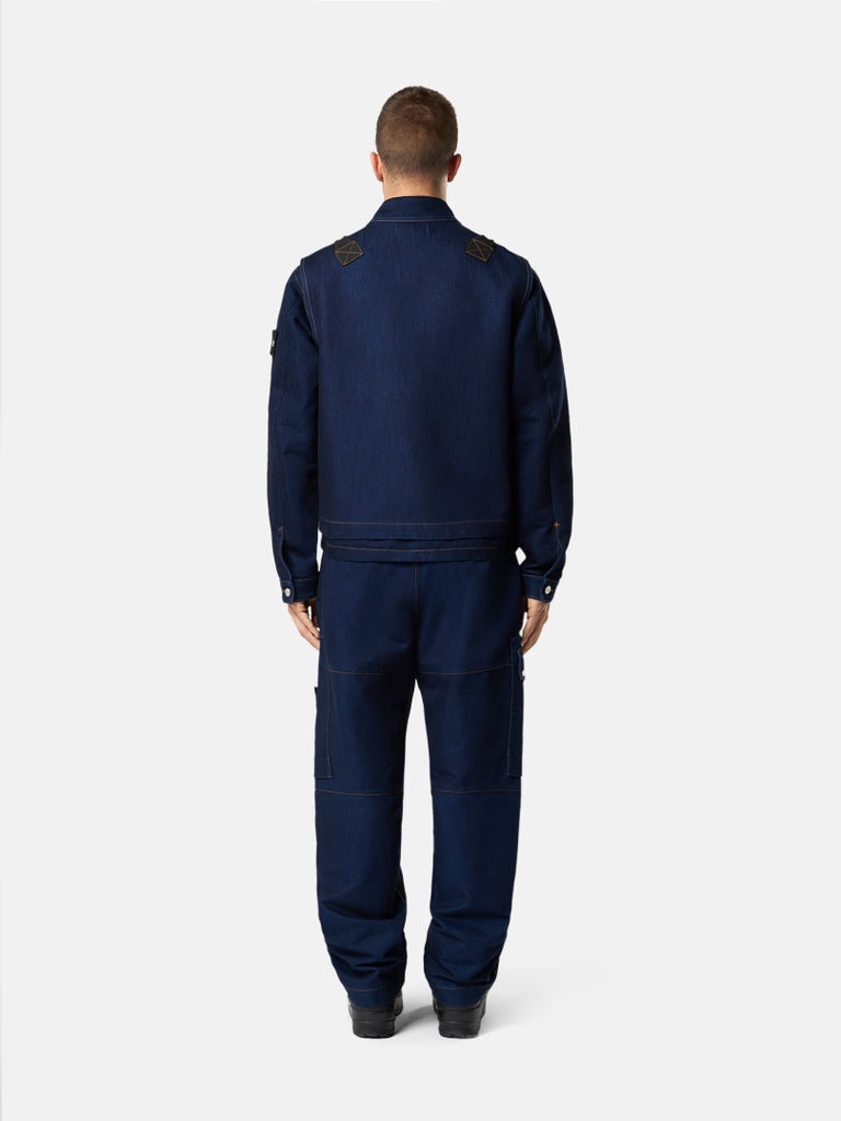 INDIGO POLYPROPYLENE DENIM LIGHT-RINSED / Wide-Leg Cargo Pants with Asymmetrical Pockets