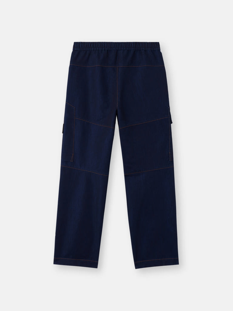 INDIGO POLYPROPYLENE DENIM LIGHT-RINSED / Wide-Leg Cargo Pants with Asymmetrical Pockets