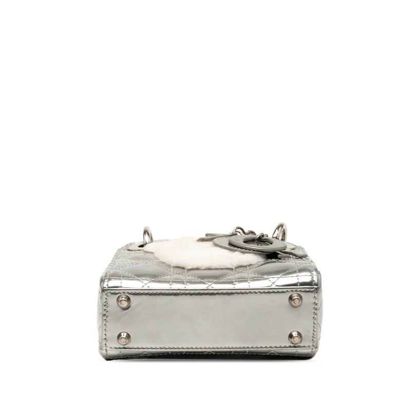 Dior Lady Dior Nano Silver Patent & Fur Cannage Bag – Pre-Owned