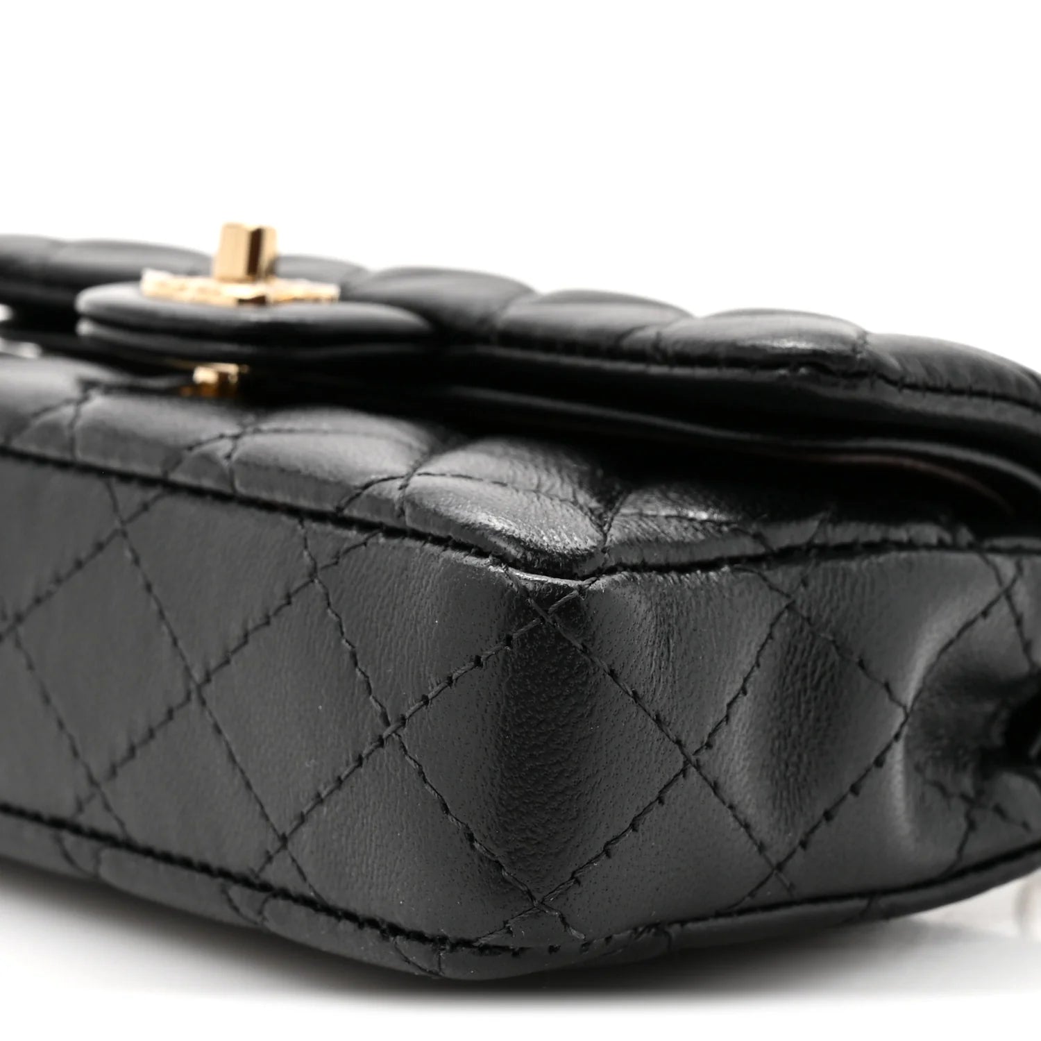 Chanel Black Lambskin Quilted Mini Flap Bag Charm with Gold Hook – Brand New
