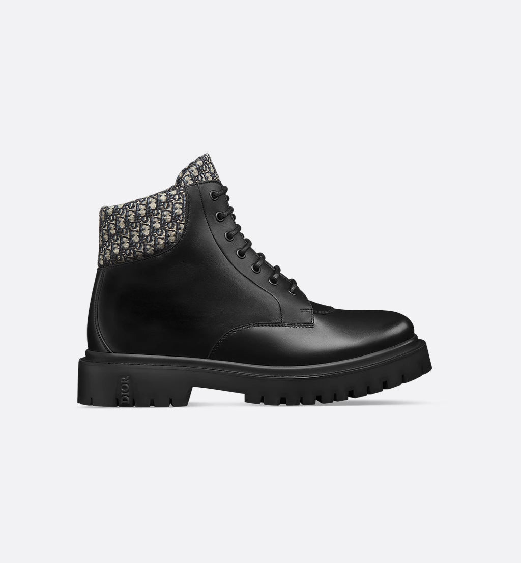 DIOR EXPLORER III ANKLE BOOT | BLACK CALFSKIN & DIOR OBLIQUE JACQUARD