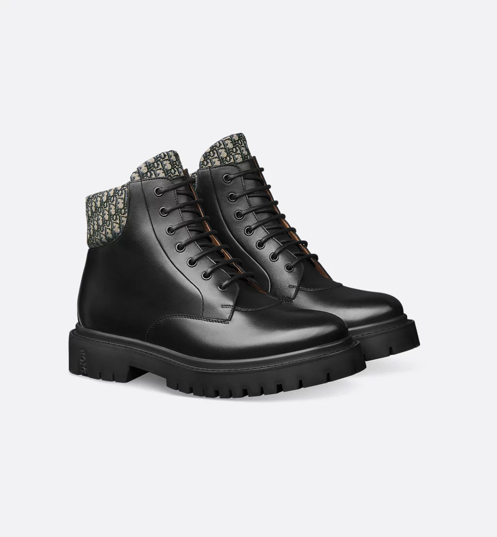 DIOR EXPLORER III ANKLE BOOT | BLACK CALFSKIN & DIOR OBLIQUE JACQUARD